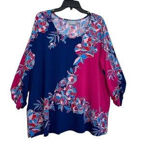 Susan Graver Women's Size Petite US 2XP Tunic Length  Floral Print Round Neck